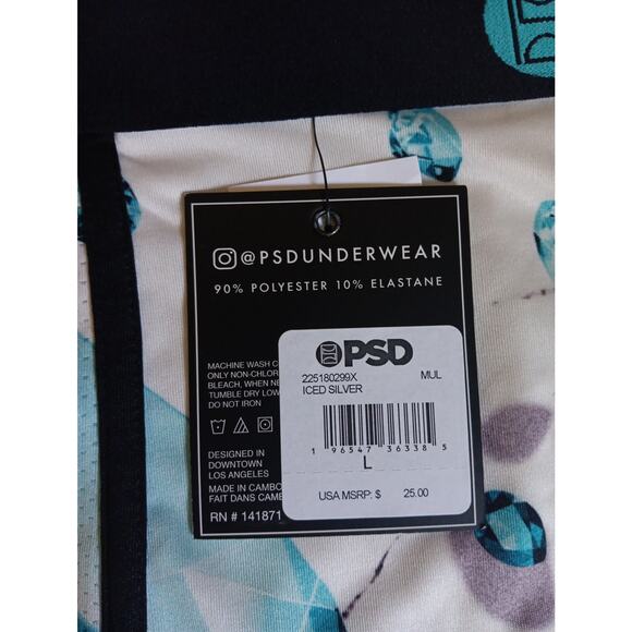 PSD Men’s Iced Silver Blue/white/black Stretch Boxer Briefs Size Large NWT - Picture 2 of 4